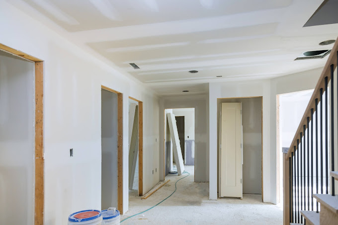 Freshly plastered hallway with a new coved cornice in a coastal home
