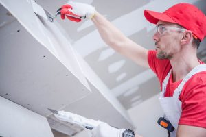 Setting plasterboard ceiling. Gyprock work