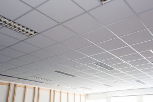 Office ceiling tiles. Metal frame work for suspended ceiling